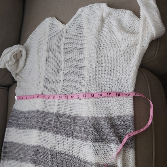 wild pearls cream gray stripes knit open cardigan long line 100% cotton - Picture 13 of 14